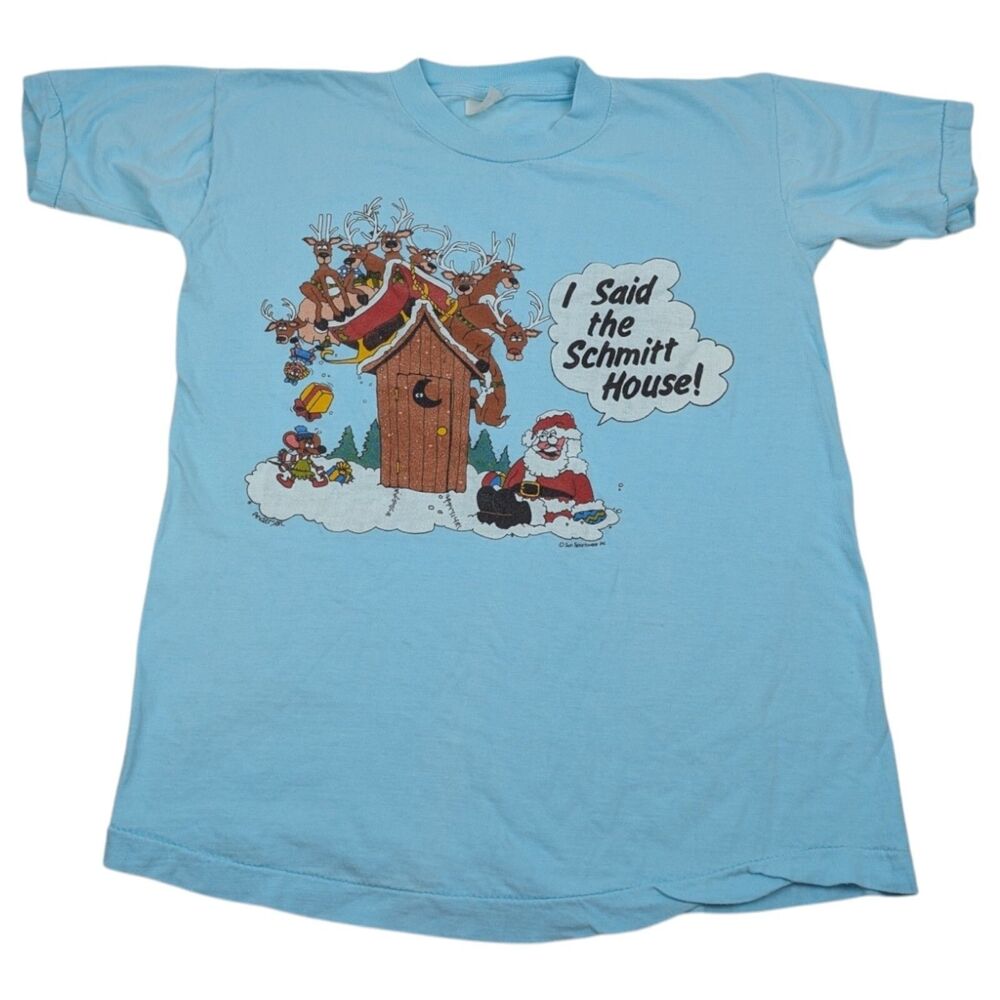 Santa Reindeer‎ Funny Christmas 90s Single Stitch T Shirt S/M 18x24.5 - Picture 2 of 10